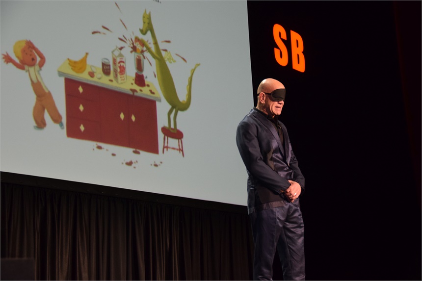 Claybaugh demonstrates how he focuses on what is most important to him, by blindfolding himself and reciting the words to his daughter's favorite storybook.