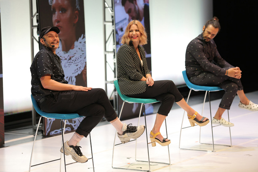 Ian Michael Black, Aveda artistic director; Janell Geason, Aveda global artistic director; and Ricardo Dinis, Aveda artistic director, told personal stories of failure, and how they learned from them. | Courtesy of The Salon People